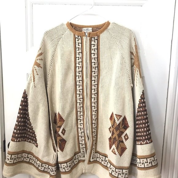 Vintage Clarke Fashions Ivory Mayan Boho Tiki Poncho Sweater One Size - Picture 6 of 8